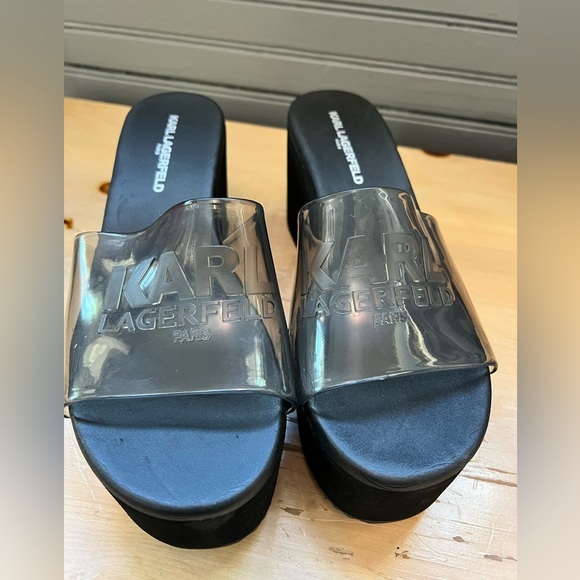 KARL LAGERFELD PARIS Fenya Transparent Platform Slides Women Size 7.5 - Picture 2 of 9